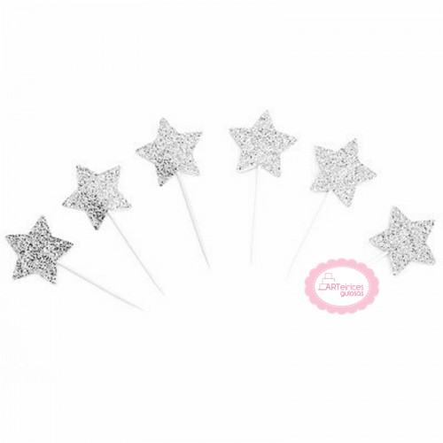 Toppers Estrelas Glitter Prateado